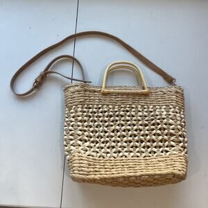 Miztique Woven Hand Bag Purse Crossbody Lined Travel Summer Hamptons Tan NEW